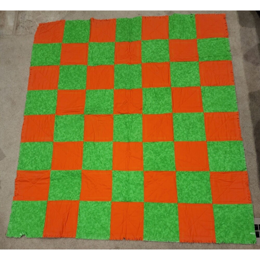 46 X 30 Vintage Patchwork Quilted Baby Blanket Orange & Green or Lapghan Blanket